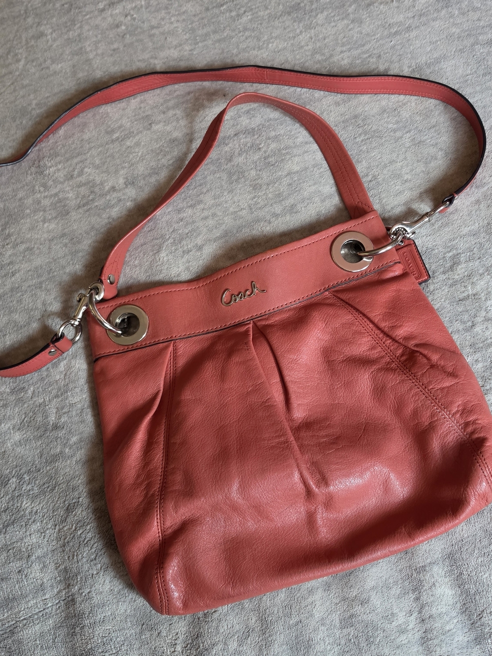 Coach Ashley Hippie Coral Salmon Leather Crossbody Bag
